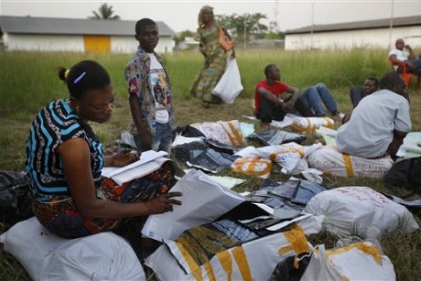 Electoral workers in the Democratic Republic of the Congo.