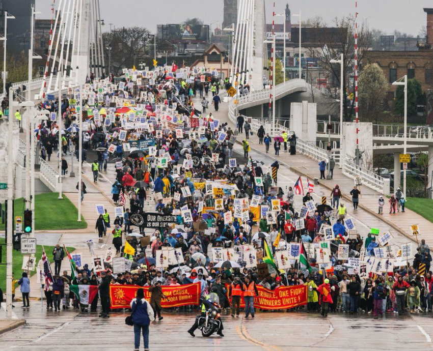 Protesters with banners