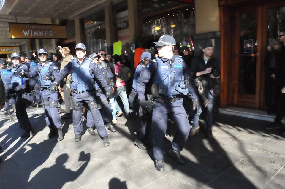 Police at anti-racism counter rally, Melbourne Jul 18 2015.