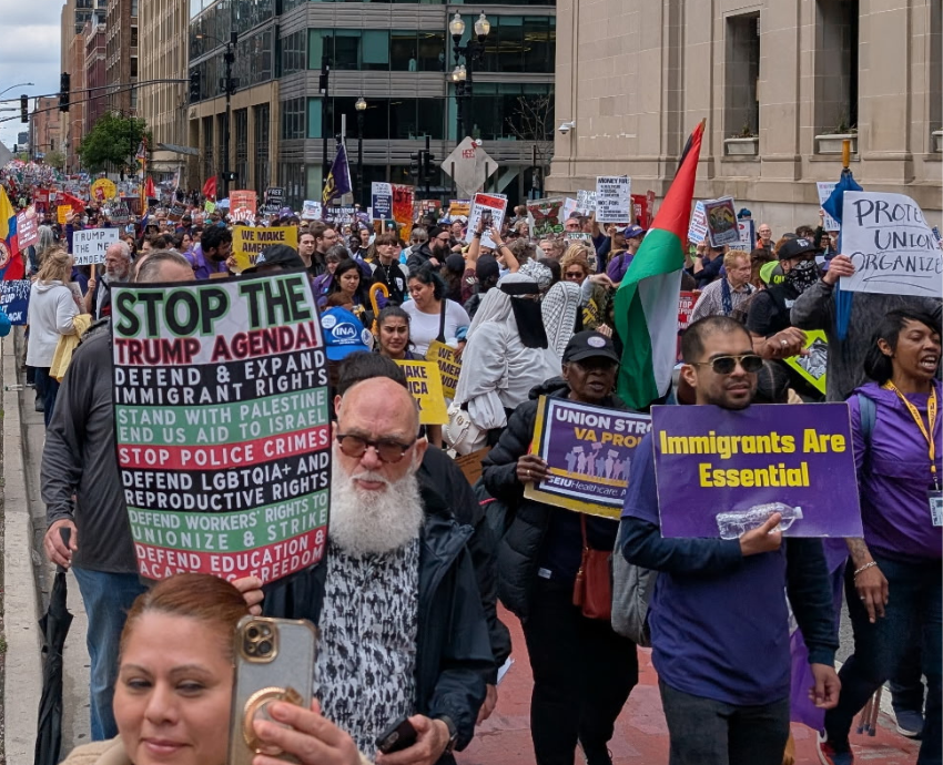 protesters holding signs