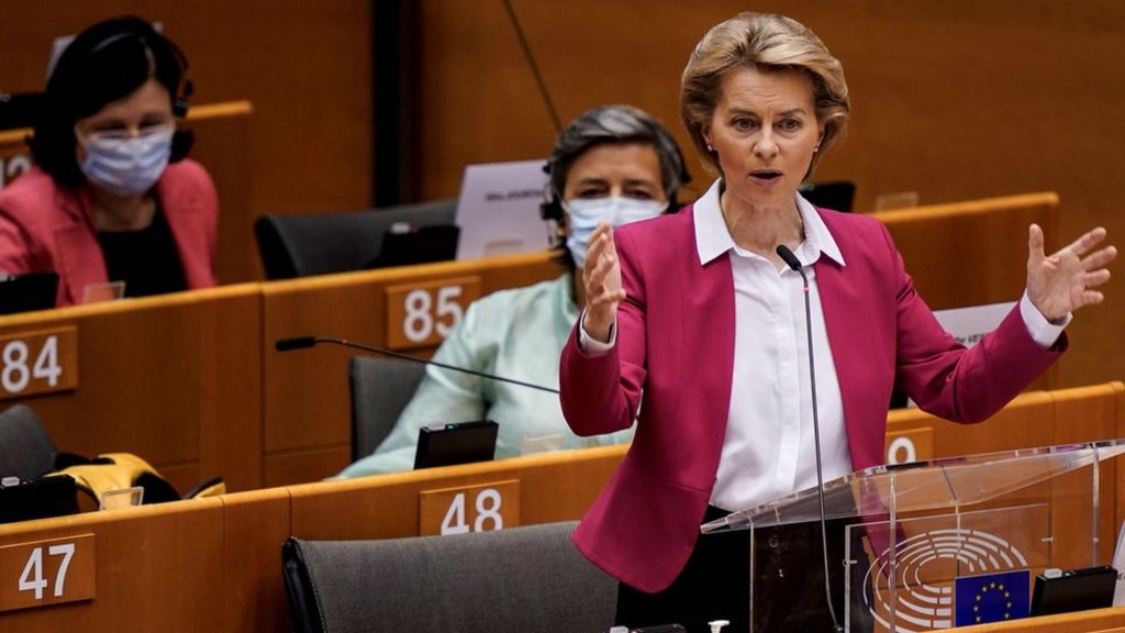 European Commission president Ursula van der Leyen presents €750 billion COVID-19 recovery proposal to European Parliament (Credit: AFP)