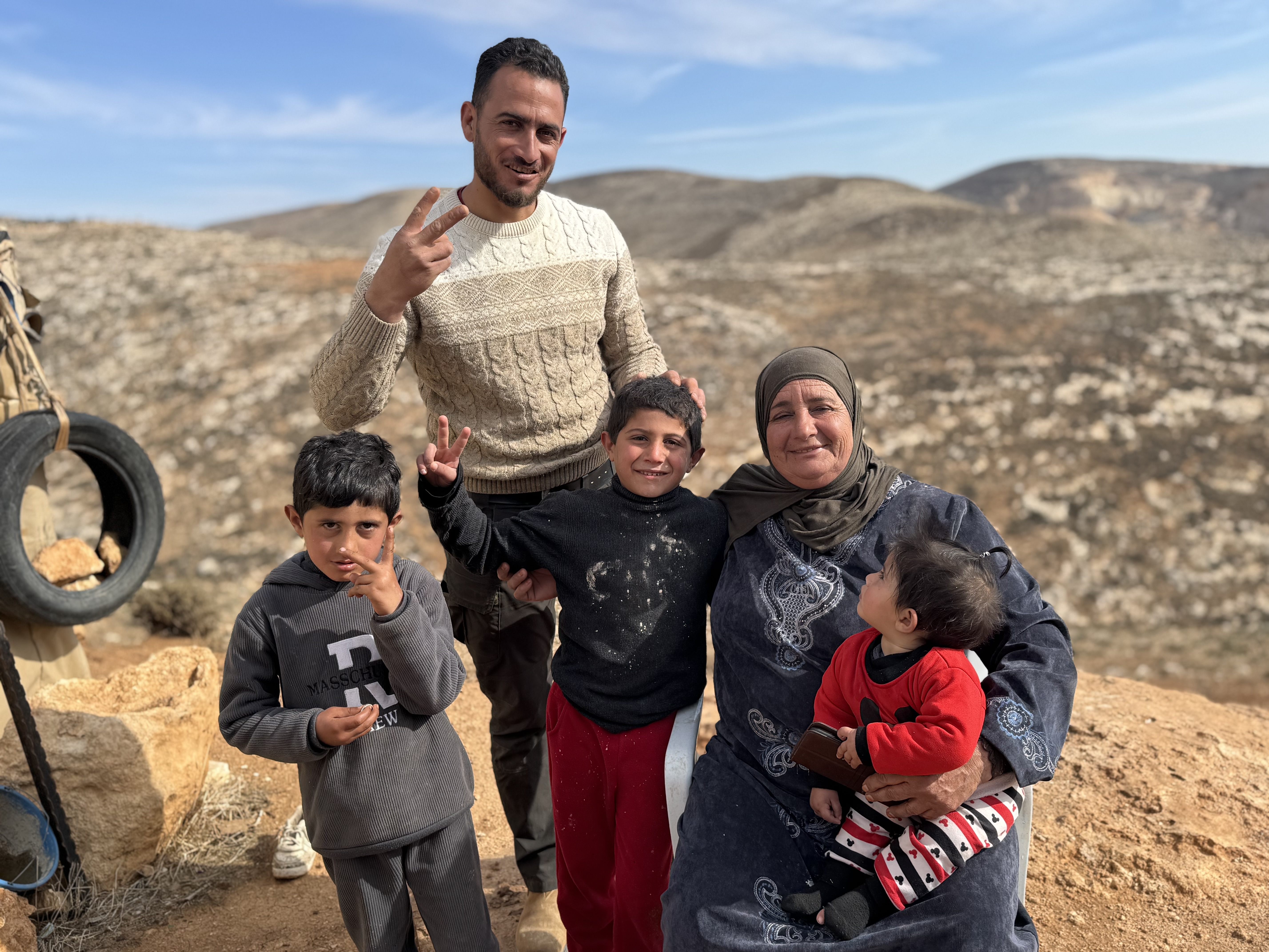 Palestinian family in their village