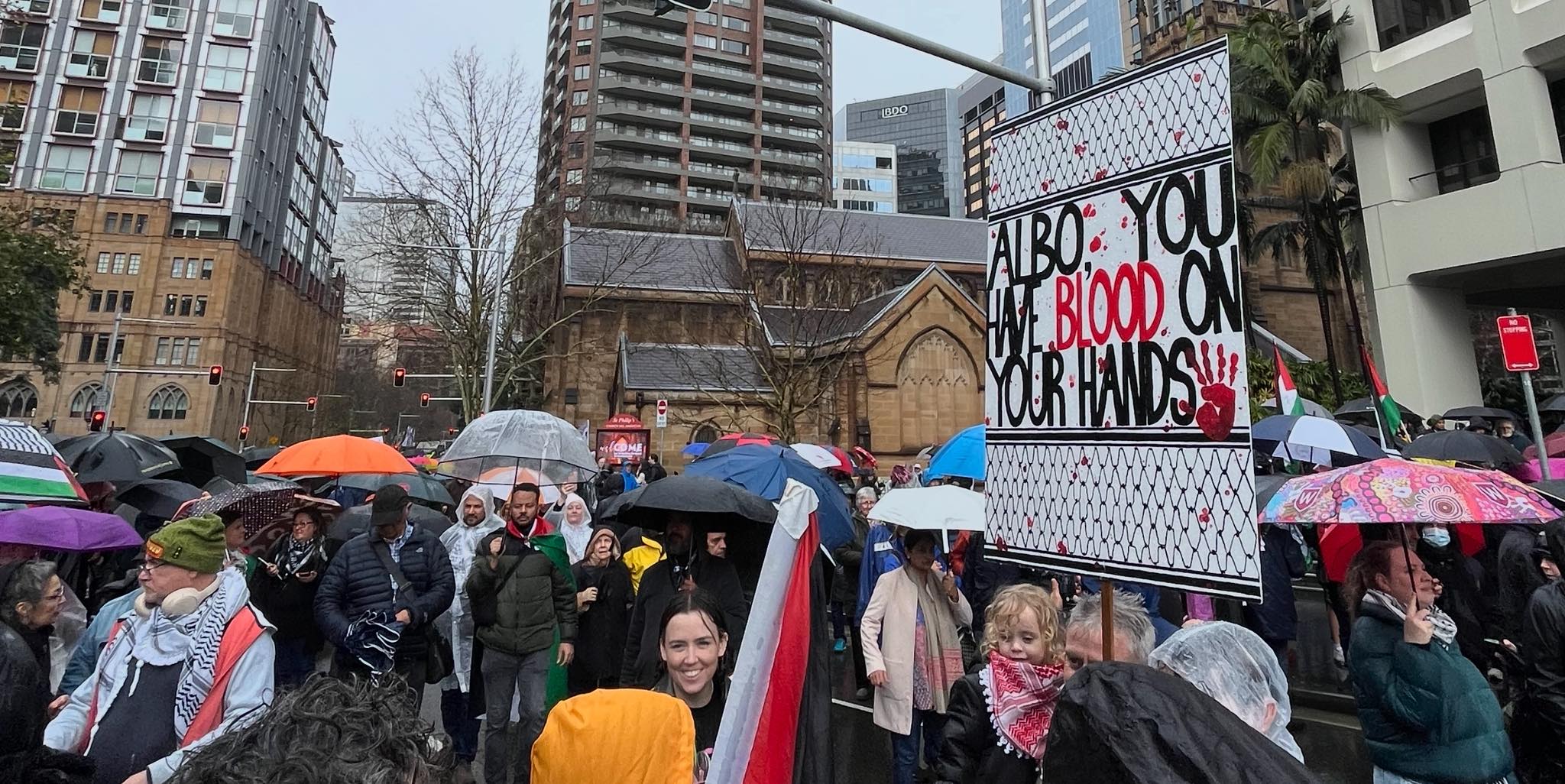 'Albo: blood on your hands', Gadigal Country/Sydney, August 3