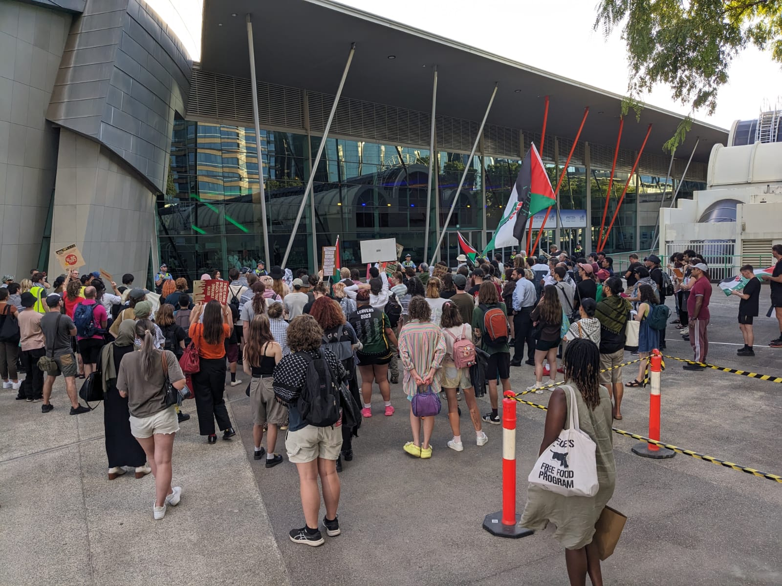 The crowd outside the Convention Centre where Almog was speaking.