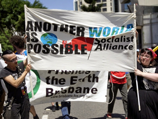 Another World is Possible banner at G20 economic forum protests, Brisbane 2014.