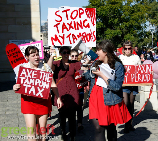 Stop taxing my tampons! Axe the Tax on Tampons rally August 14, 2015.