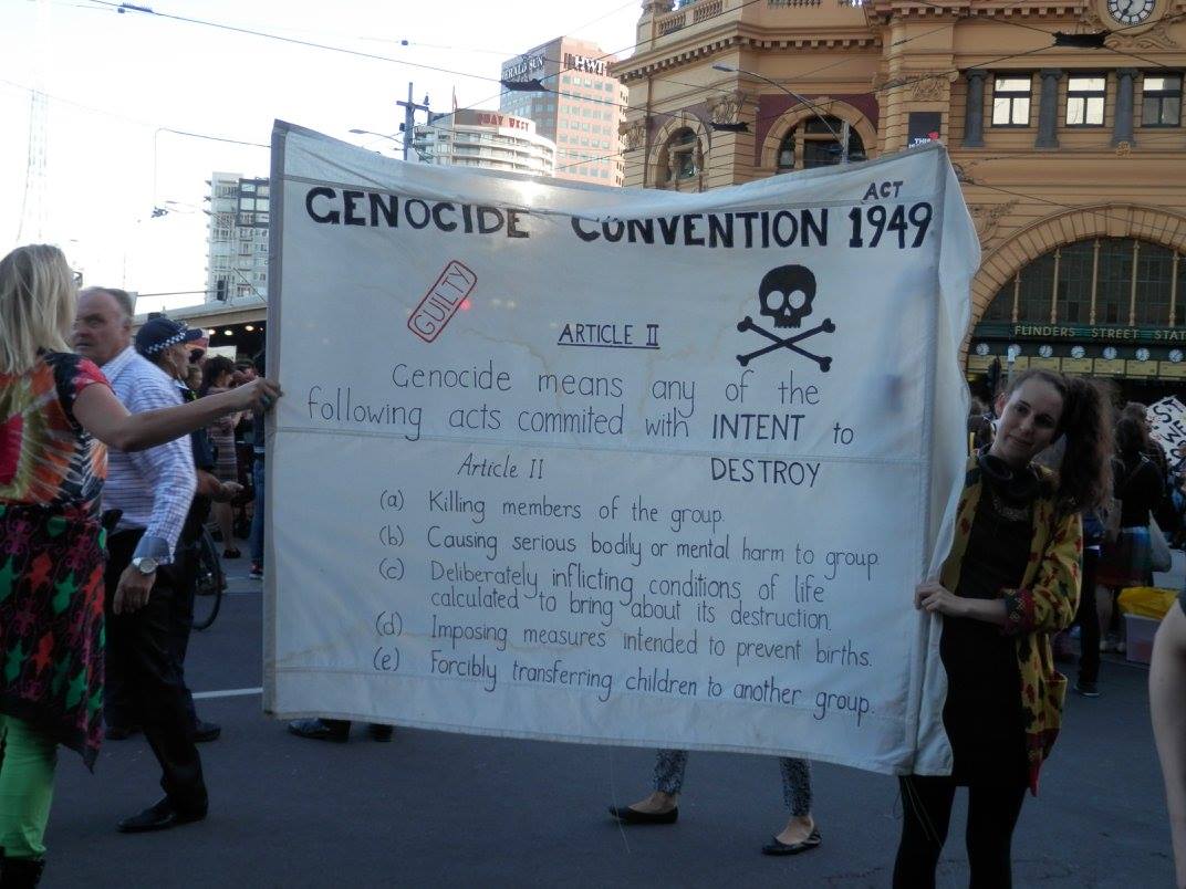 Banner with the details of the Genocide Convention Act 1949.