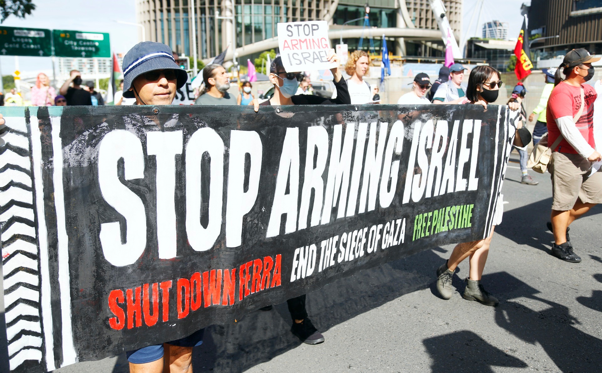 'Stop arming Israel'.
