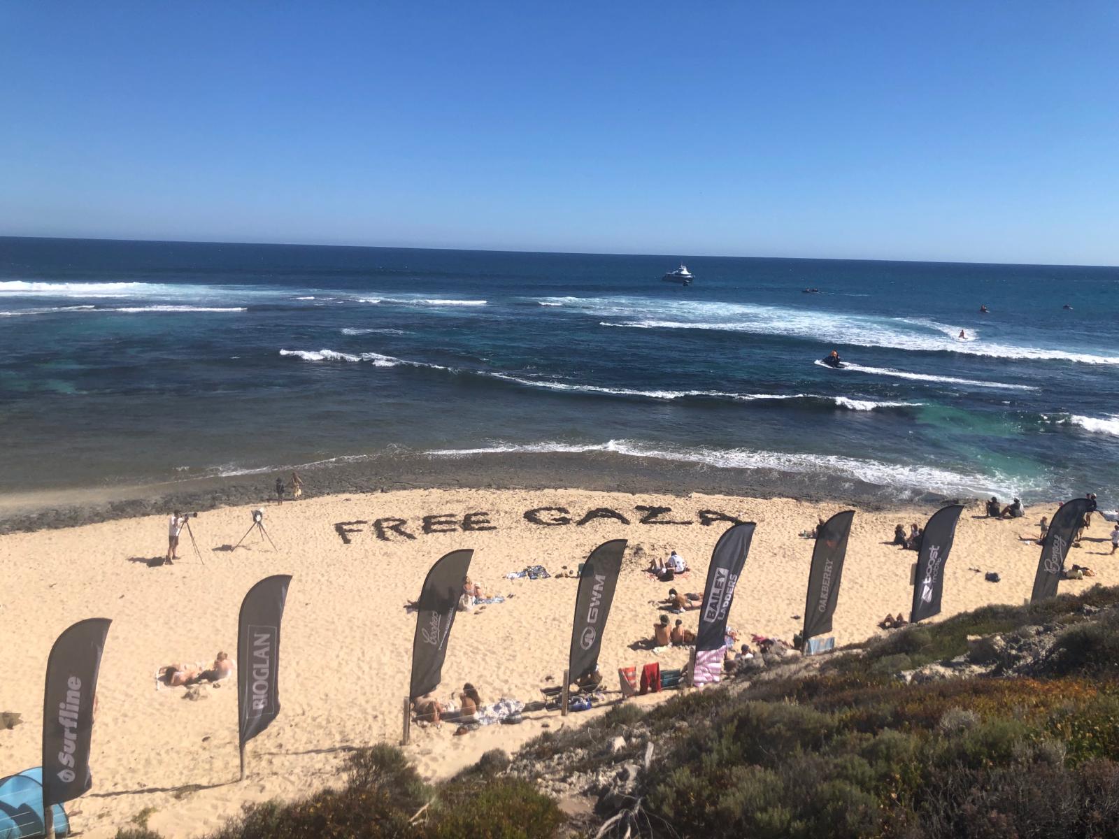 Activists making a seaweed sign last August at the Margaret River Pro.