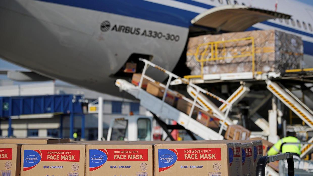 Face mask shipment being loaded