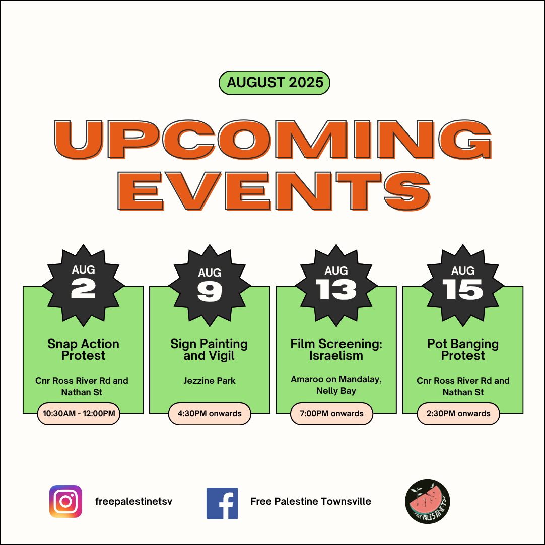 August upcoming events Free Palestine Townsville