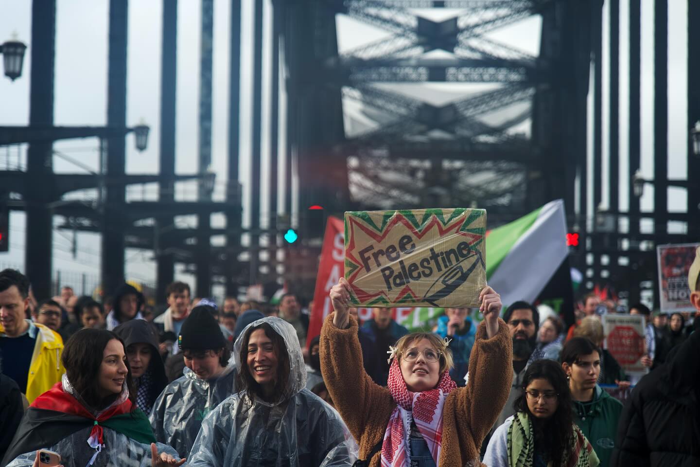 Free Palestine march on the Harbour Bridge, August 3