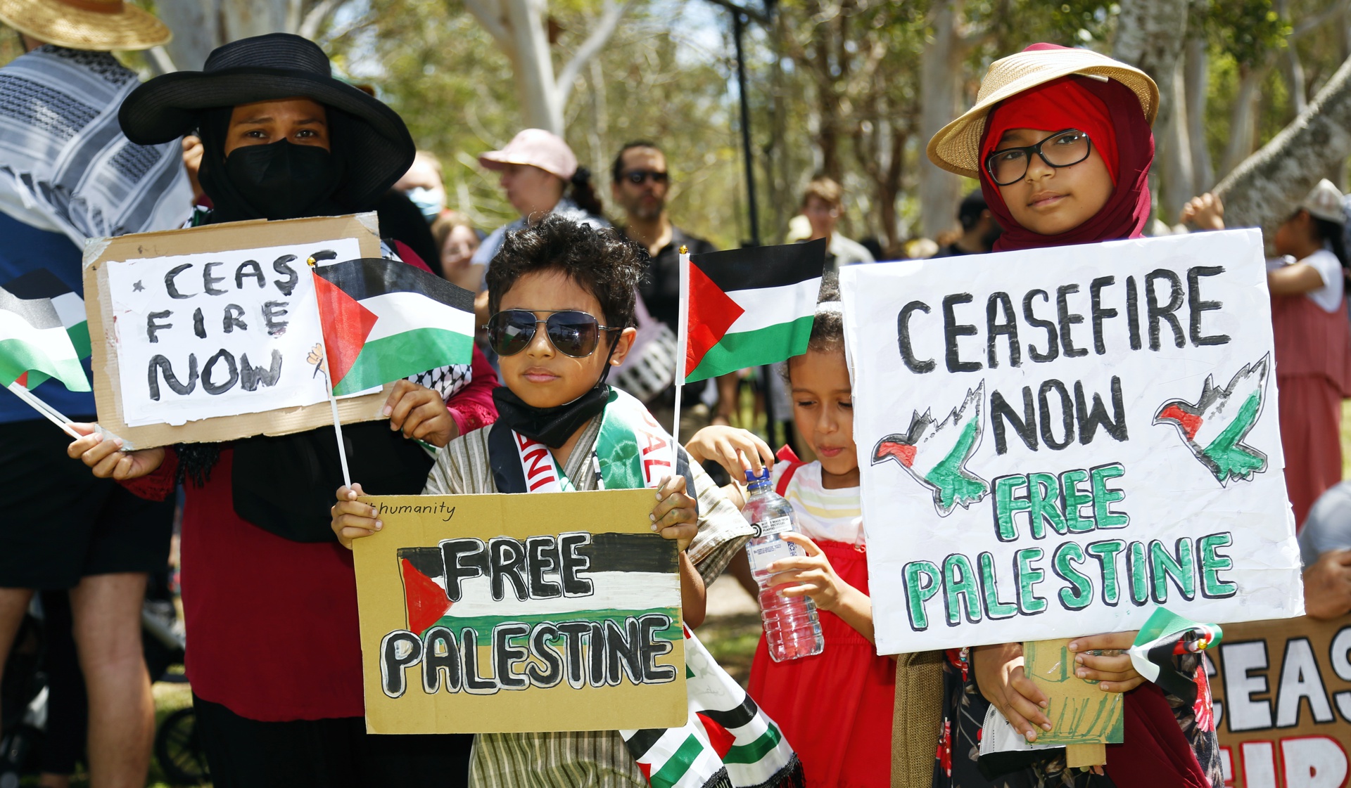 Free Palestine placards, Meanjin/Brisbane, December 3