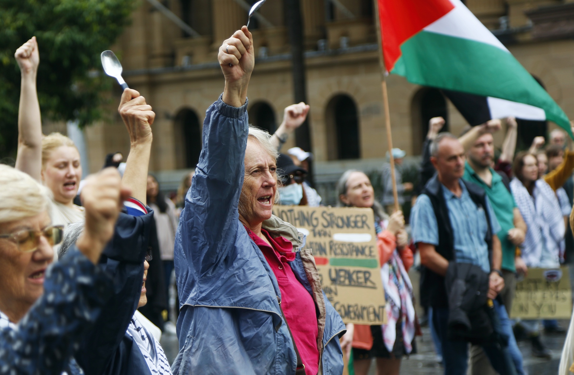 Carrying spoons in solidarity with Palestinian prisoners, Magan-djin/Brisbane, April 21