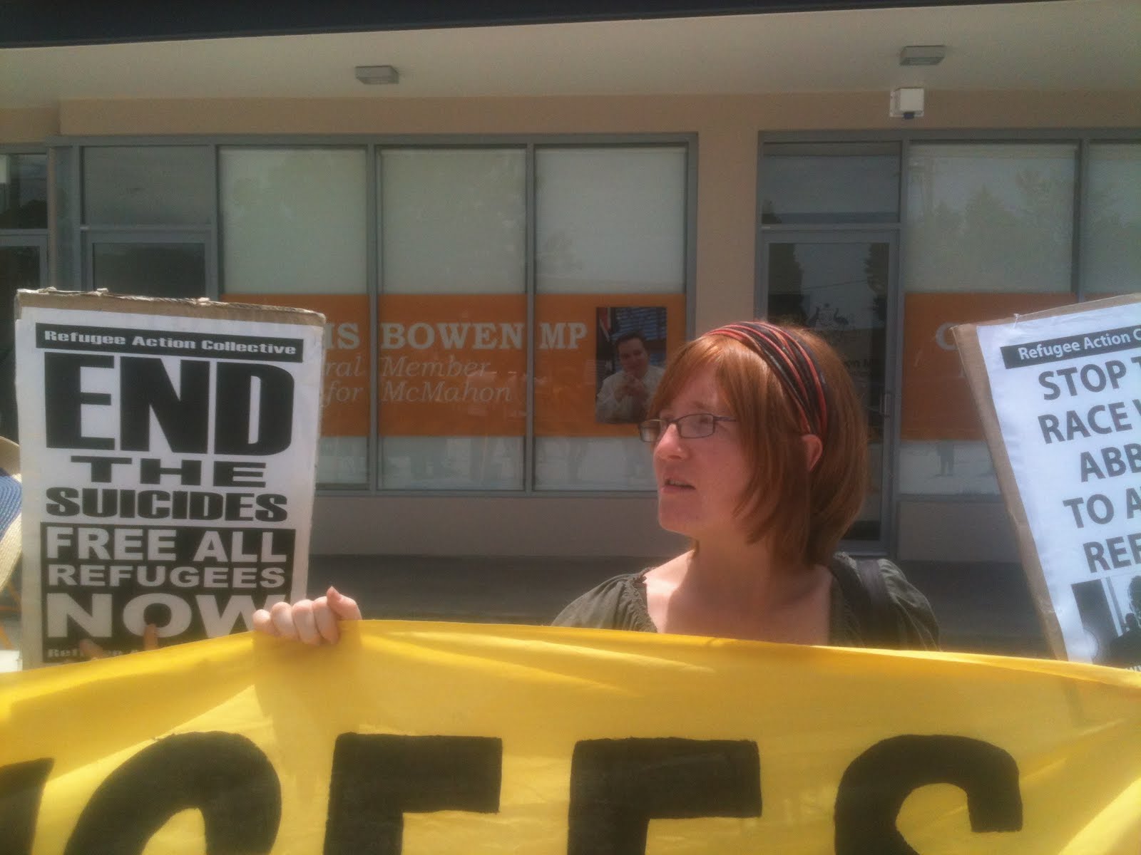 Refugee supporters rally outside Chris Bowen's office, Januray 10 2012.