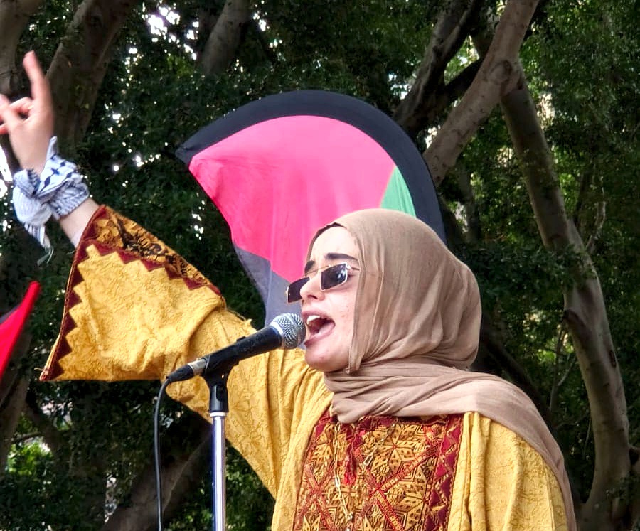 Assala Sayara speaking in Gadigal/Sydney, March 31