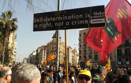 Demonstrators occupy Barcelona's Gran Via (Broadway)
