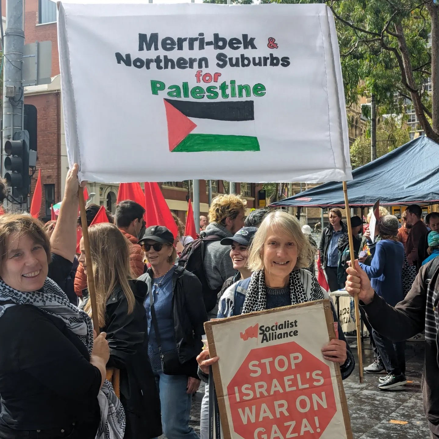 Councillor Sue Bolton with Merri-bek for Palestine, Naarm/Melbourne, April 7
