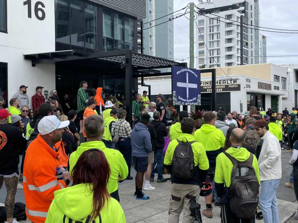 Protesting outside the CFMEU office, June 20