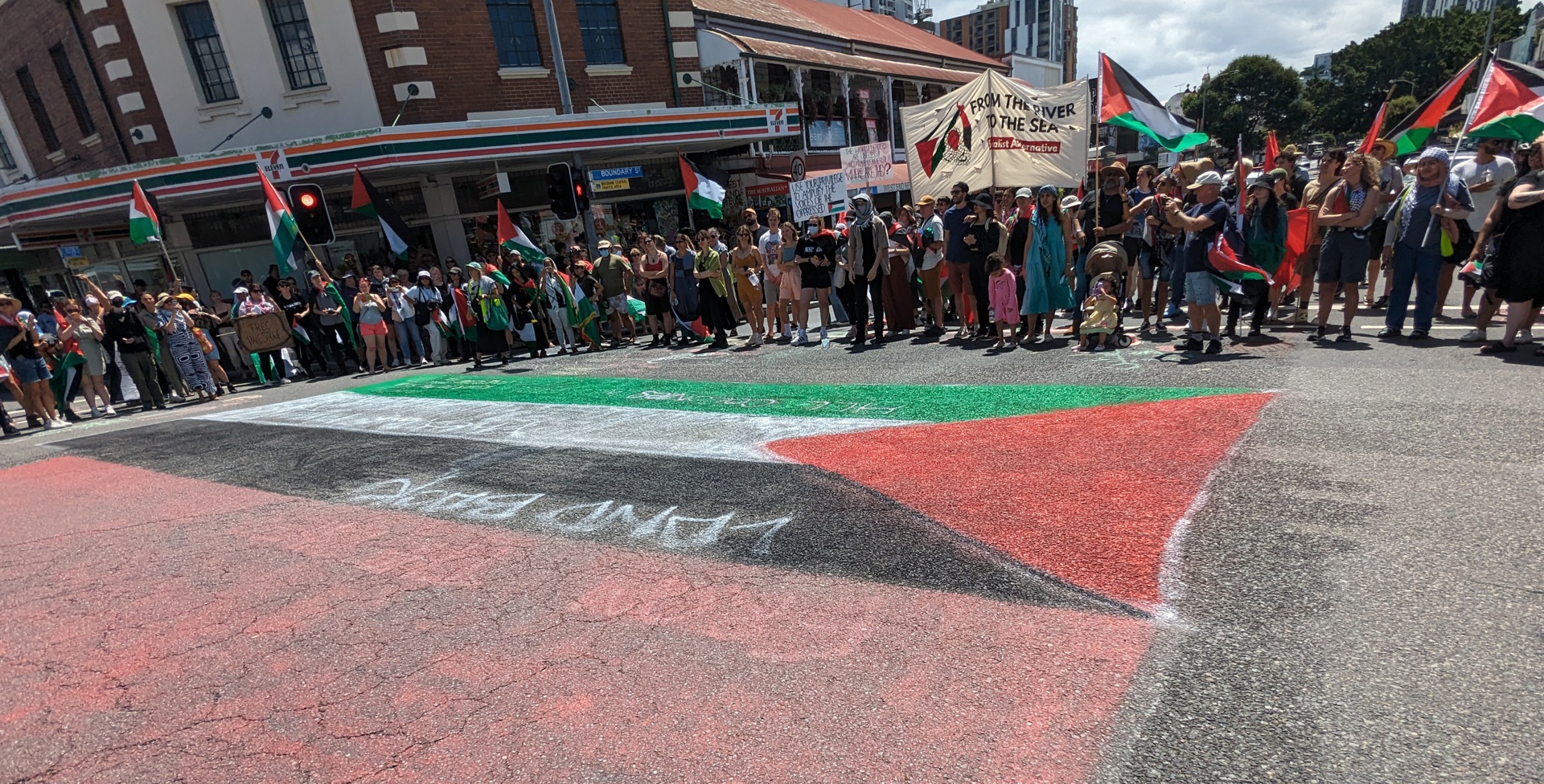 The Palestinian flag was repainted at the corner of Vulture and Boundary in West End