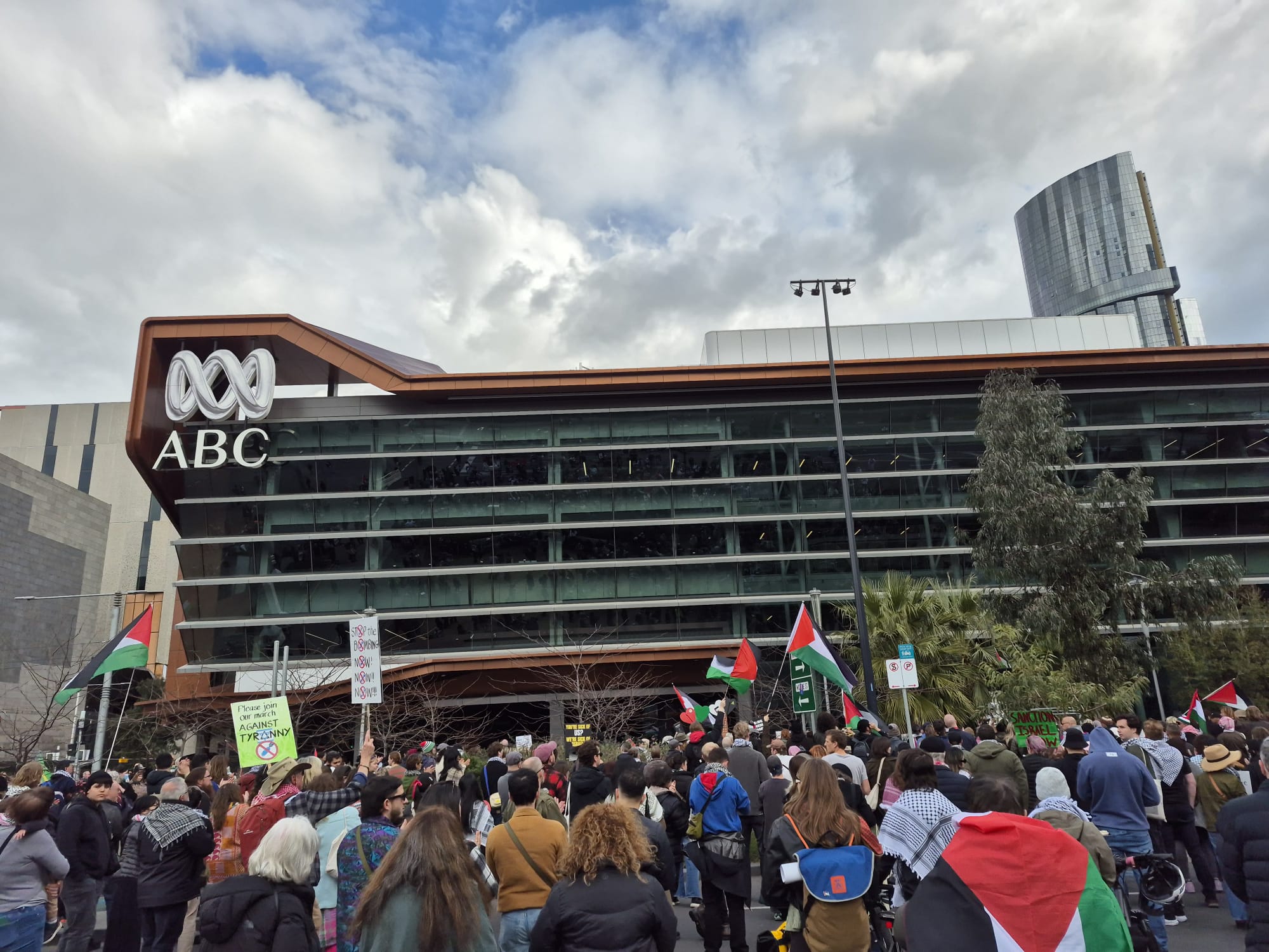 Protesting outside the ABC, Naarm/Melbourne, August 17