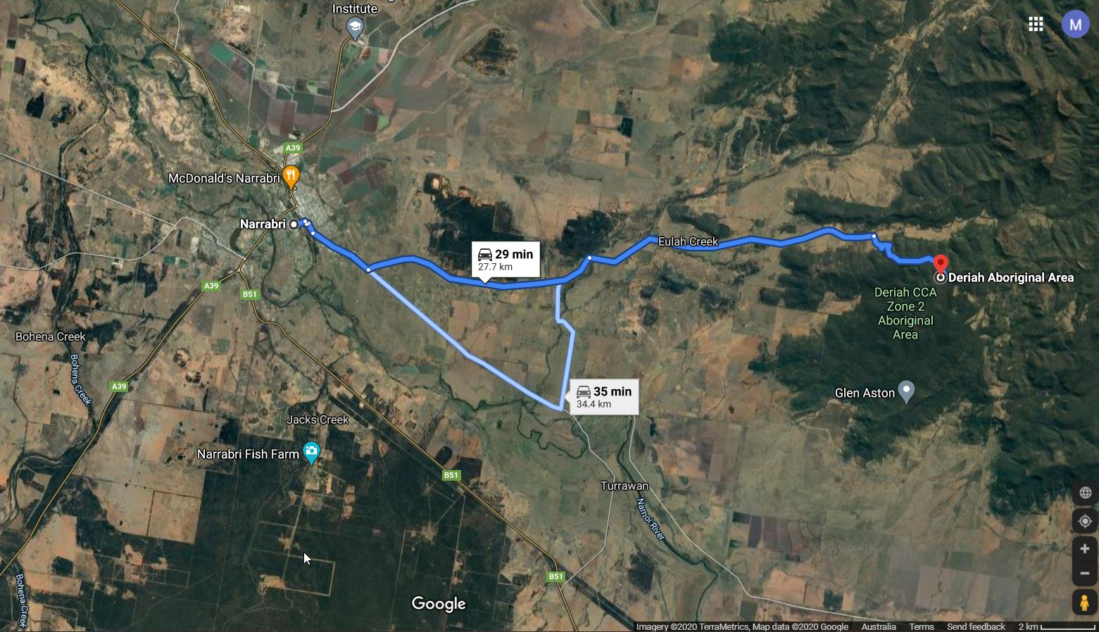 Narrabri to Deriah Aboriginal Area map