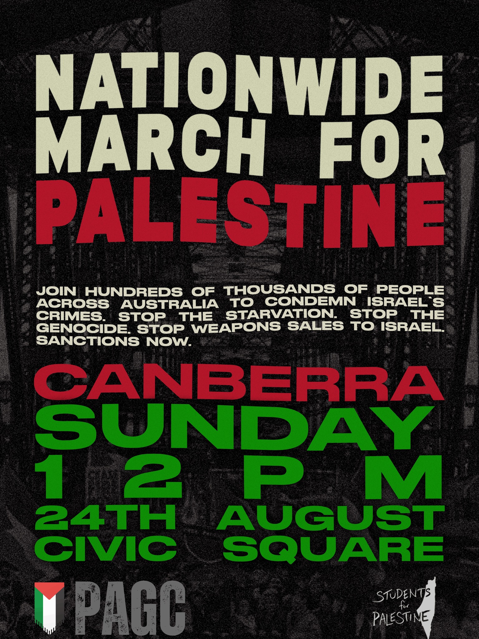 Leaflet: Nationwide March For Palestine Canberra 24082025