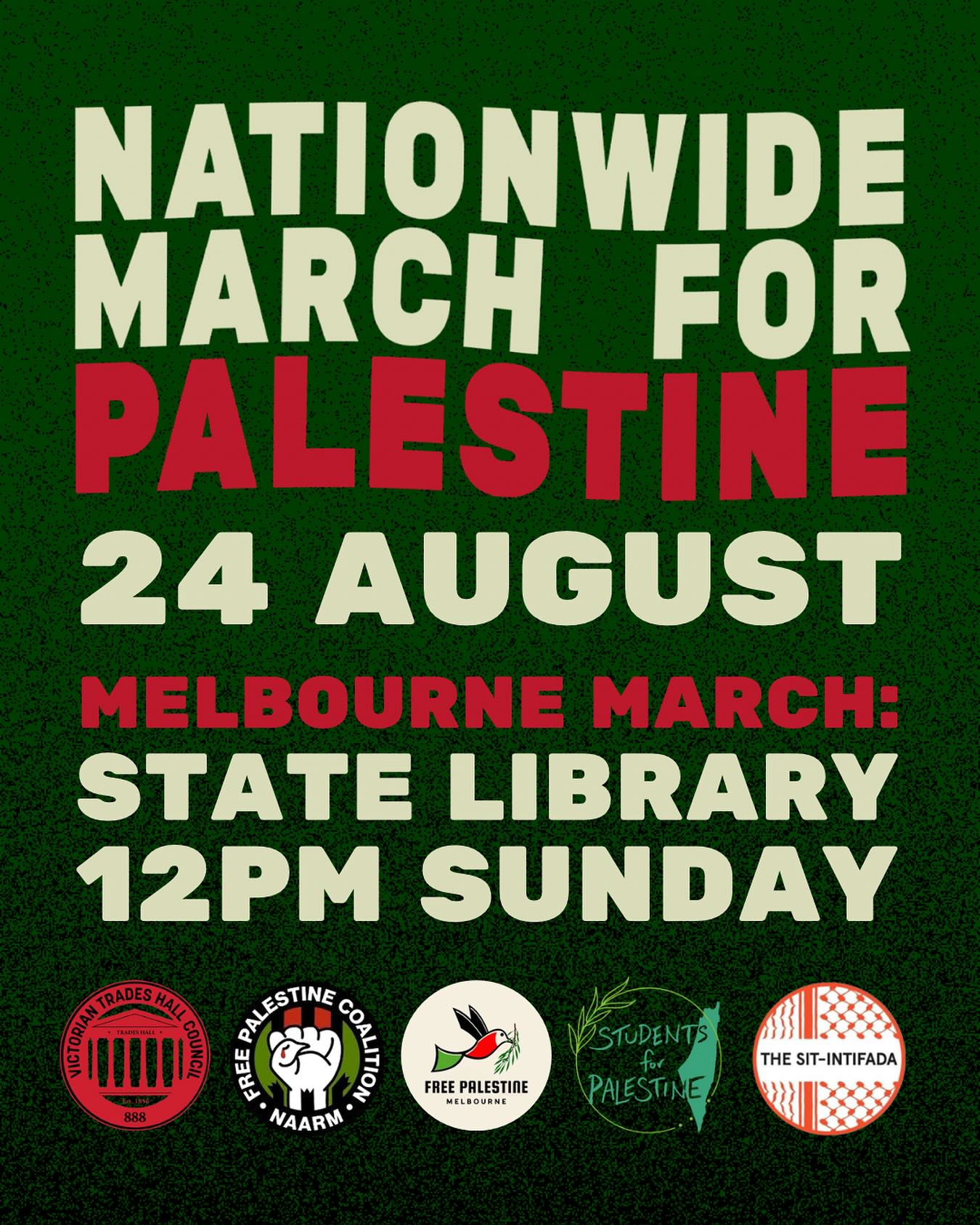 Leaflet: Nationwaide March For Palestine Naarm/Melbourne 24082025