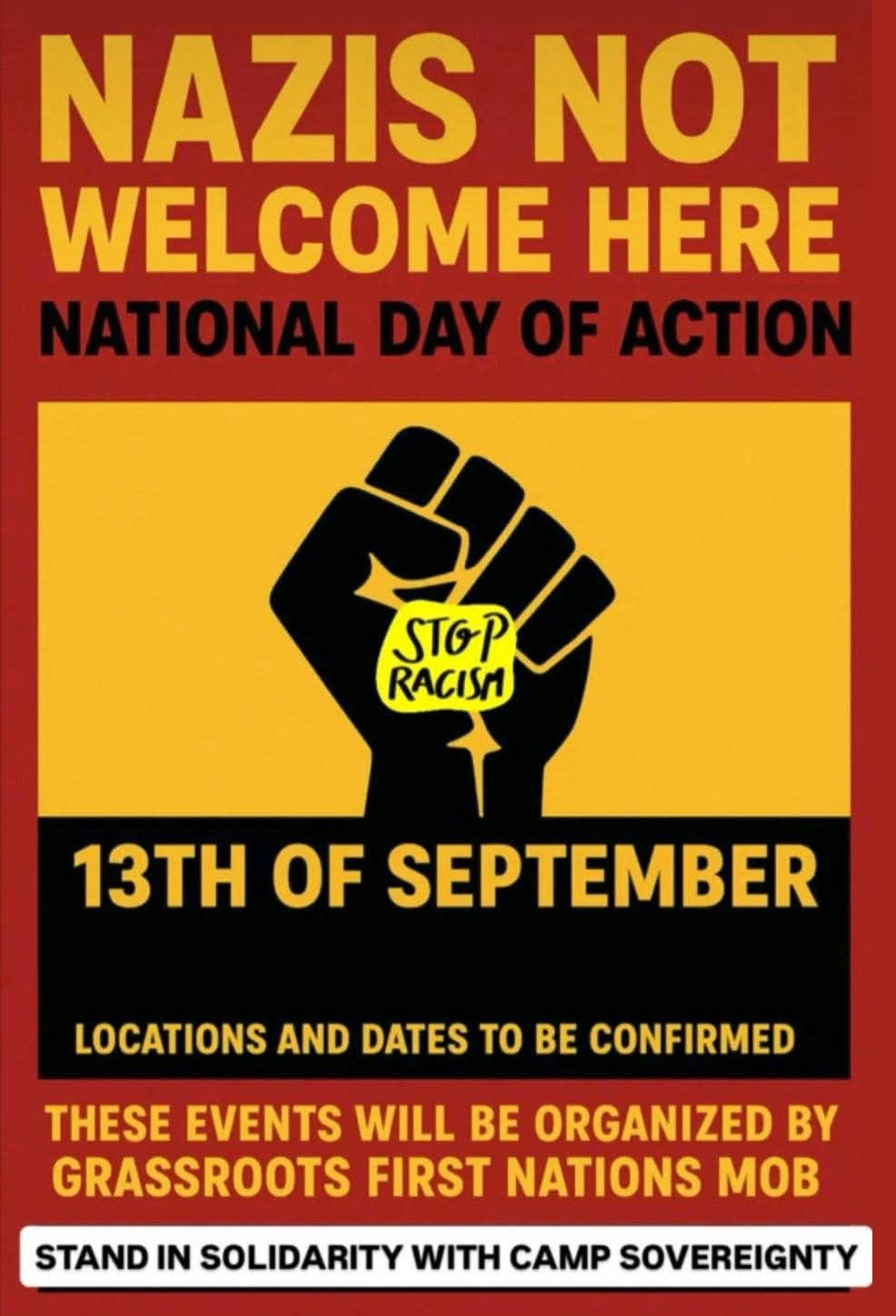 Graphic: Nazis Not Welcome Here protest 13/09/2025