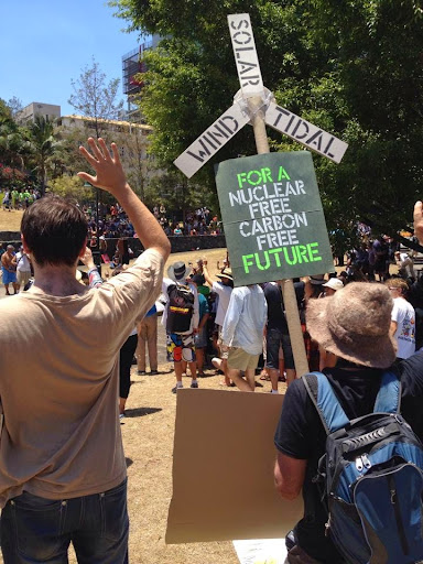 For A Nuclear Free, Carbon Free Future placard, G20 economic forumn protest 2014.