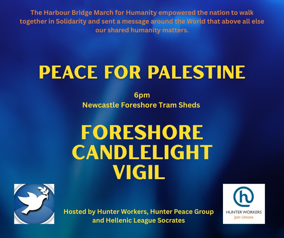 Leaflet: Peace for Palestine Foreshore Candlelight Vigil 21082025