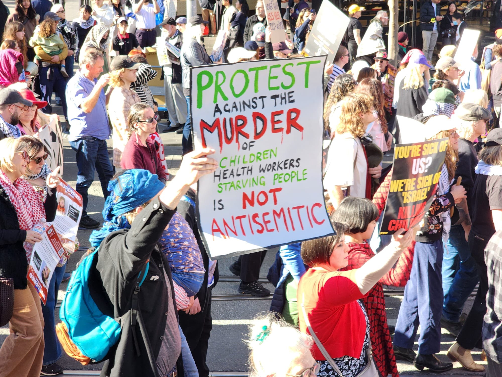 Protesting against murder by Israel, Naarm/Melbourne, August 3