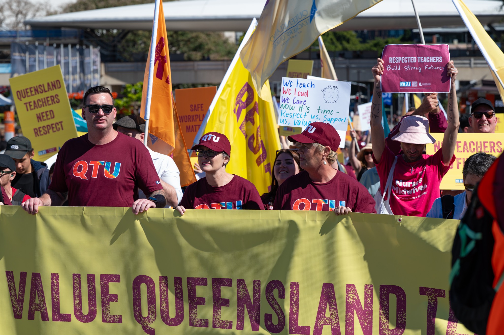 Teachers rallying in Magan-djin/Brisbane on August 6