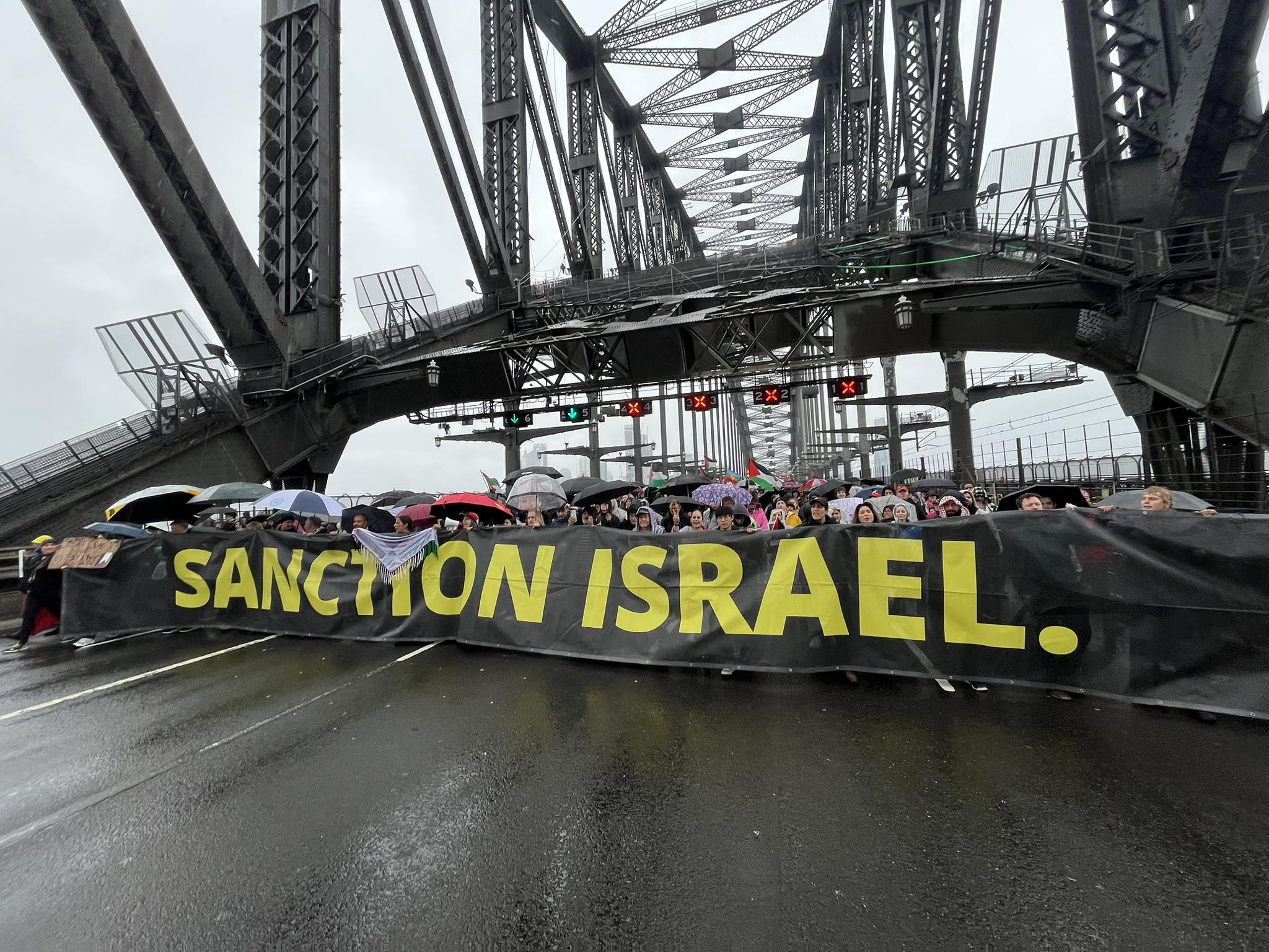 Huge "Sanction Israel" banner at the March for Humanity, Gadigal Country/Sydney, August 3