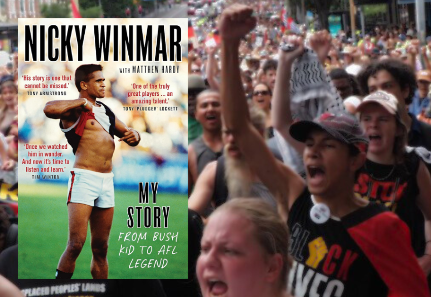 book cover with background of First Nations protest
