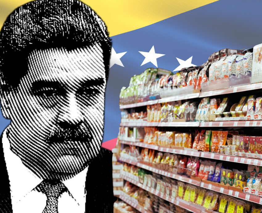 Maduro, flag, supermarket shelves