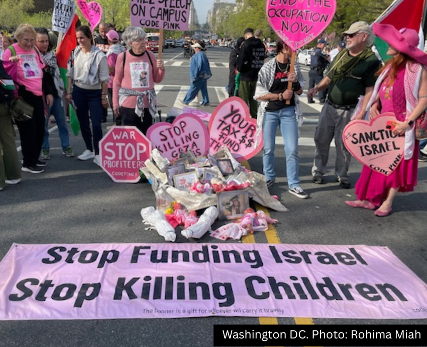 Protesters with banners