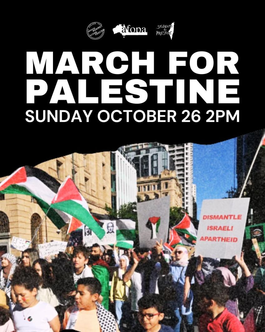 Graphic: March for Palestine, Peace Park to Parliament House 26/10/2025 Tarntanya