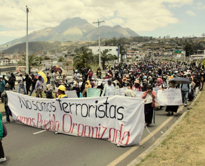 protesters with a banner