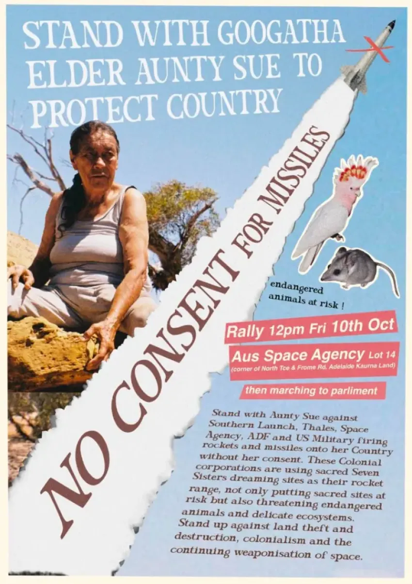No Consent for Missiles - Stand with Aunty Sue 10/10/2025 poster