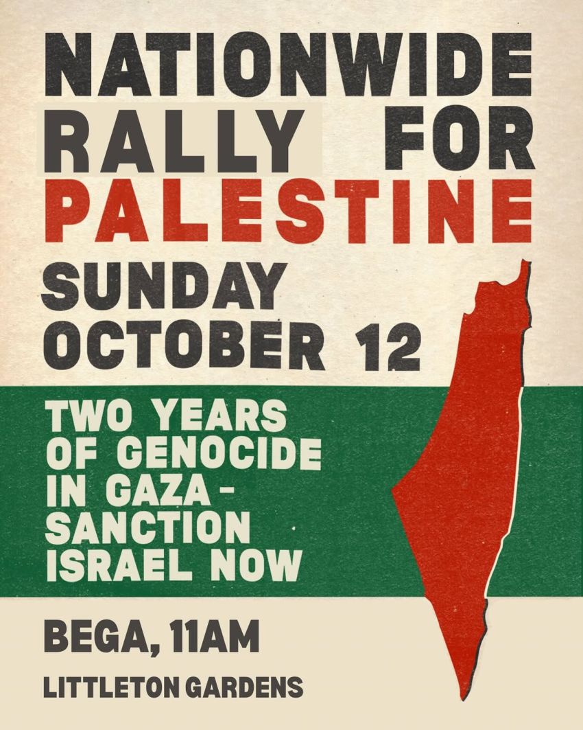 Nationwide Rally for Palestine Bega 12/10/2025 graphic