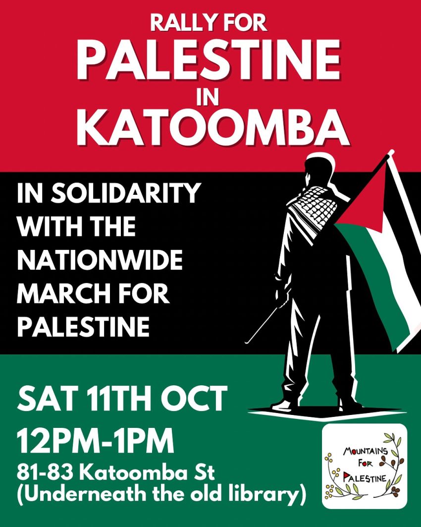 Rally for Palestine in Katoomba 12/12/2025 poster