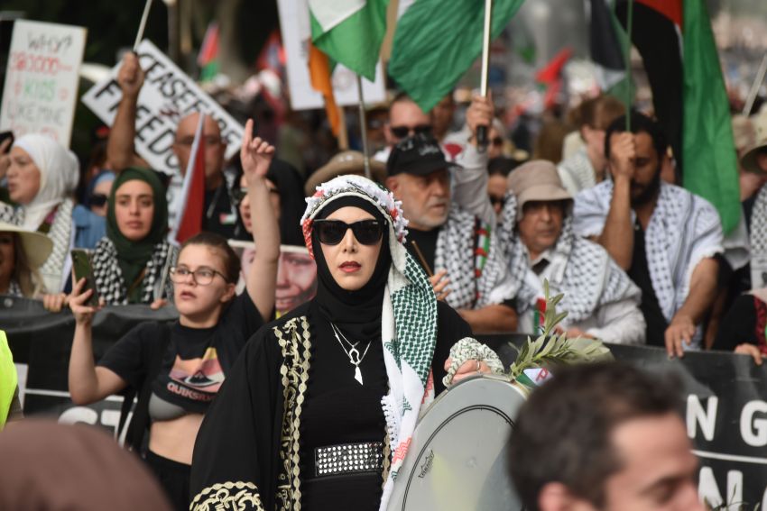 protester at Palestine rally