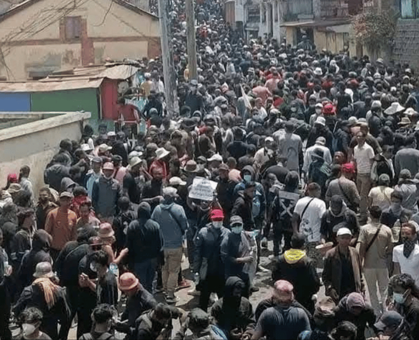 Malagasy youth protesting in the streets