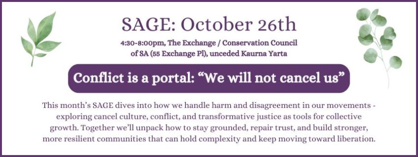 Graphic for SAGE monthly gathering event 26/10/2025