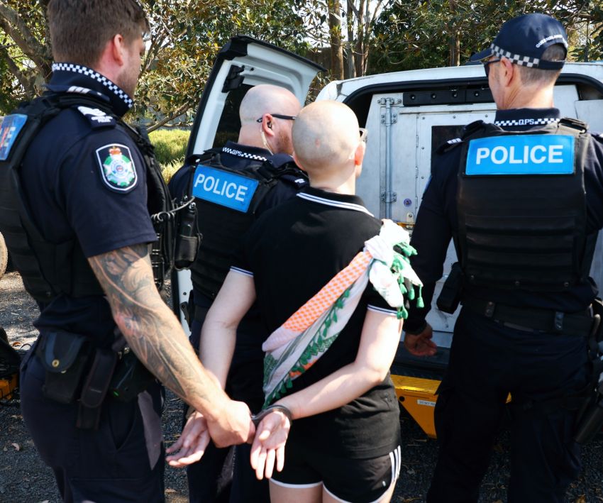 At least two protesters were arrested, Magan-djin/Brisbane At least two protesters were arrested, Magan-djin/Brisbane. Photo: Alex Bainbridge