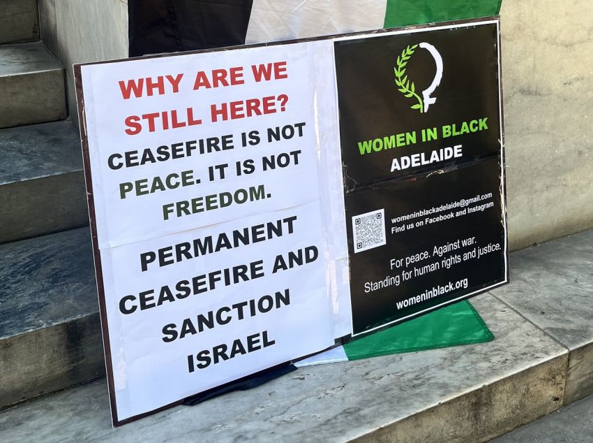 Cropped photo of sign at Palestine solidarity event
