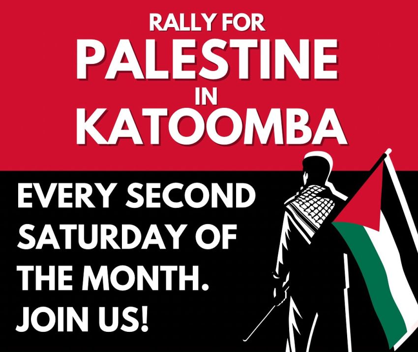 Graphic for Rally for Palestine in Katoomba every second Saturday of the month