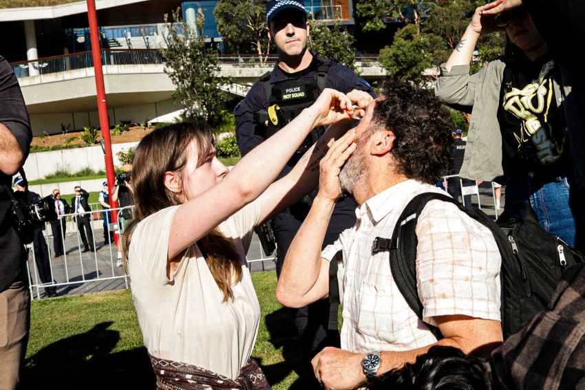 protesters hit by pepper spray