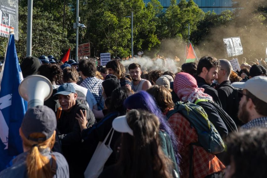 protesters hit by pepper spray